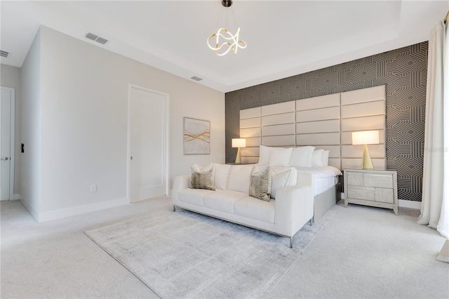 7905 Jacks Club Dr, Kissimmee, FL 34747 - carpeted bedroom with baseboards, a chandelier, and an accent wall