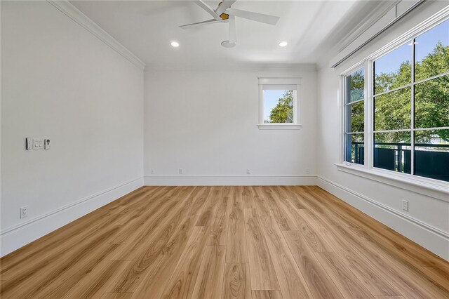 5525 Isleworth Country Club Dr, Windermere, FL 34786 - empty room with baseboards, light wood-style floors, recessed lighting, crown molding, and a ceiling fan