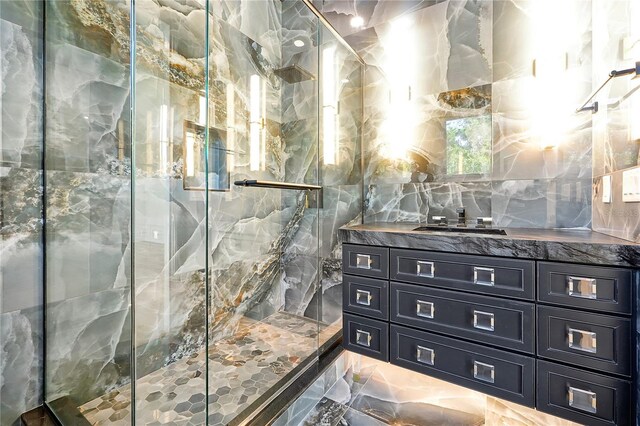 5525 Isleworth Country Club Dr, Windermere, FL 34786 - full bathroom with a marble finish shower, vanity, and marble finish floors