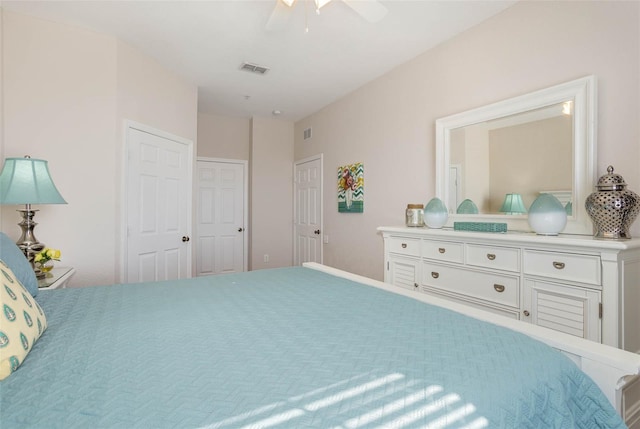 bedroom featuring ceiling fan and visible vents