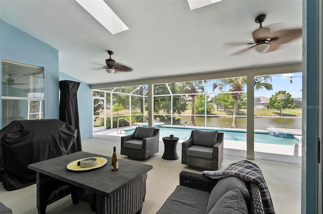633 Lakehaven Cir, Orlando, FL 32828 - sunroom / solarium with a ceiling fan, plenty of natural light, and a pool