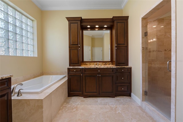 2232 Lake Vilma Dr, Orlando, FL 32835 - full bath with vanity, ornamental molding, a stall shower, and a bath