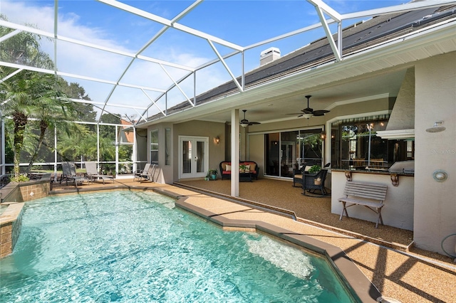 2232 Lake Vilma Dr, Orlando, FL 32835 - pool with a lanai, a patio, ceiling fan, and french doors