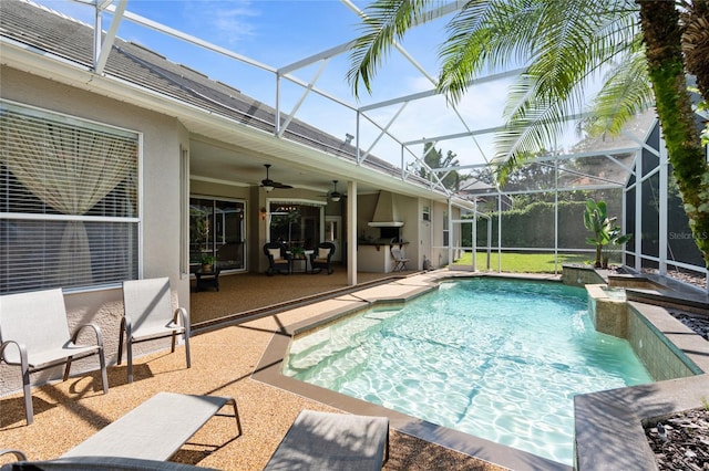 2232 Lake Vilma Dr, Orlando, FL 32835 - outdoor pool featuring a ceiling fan, a patio area, and a lanai