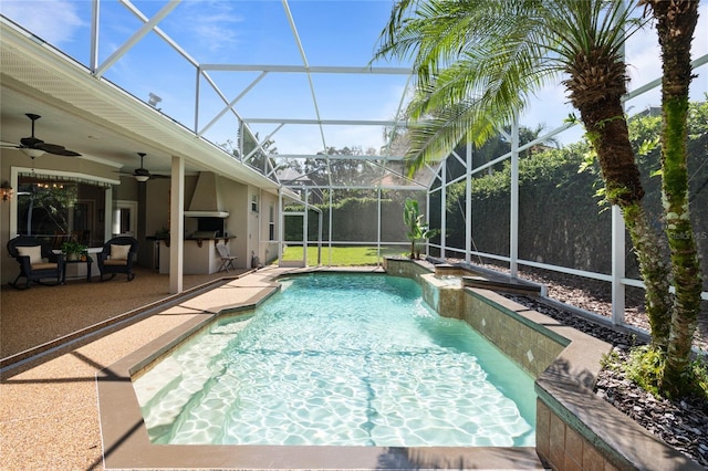 2232 Lake Vilma Dr, Orlando, FL 32835 - pool with glass enclosure, ceiling fan, and a patio area