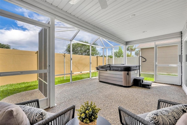 1397 Gatlin Pl, The Villages, FL 32163 - sunroom featuring a ceiling fan and a jacuzzi