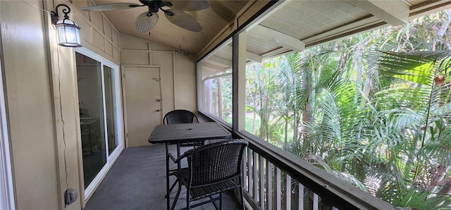balcony with a ceiling fan