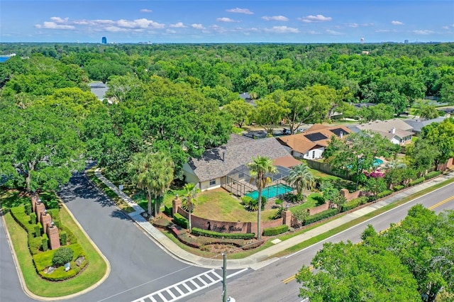 bird's eye view featuring a view of trees
