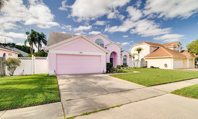 2712 Rolling Broak Dr, Orlando, FL 32837 - mediterranean / spanish-style home with a garage, fence, a front yard, stucco siding, and concrete driveway