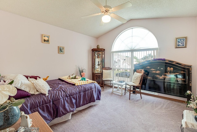 2712 Rolling Broak Dr, Orlando, FL 32837 - carpeted bedroom featuring a ceiling fan, a textured ceiling, and vaulted ceiling