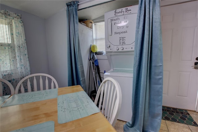 interior space with stacked washer / drying machine