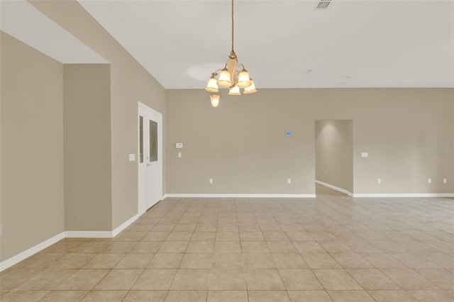 26807 Bull Run, Leesburg, FL 34748 - spare room featuring a chandelier, baseboards, and light tile patterned flooring