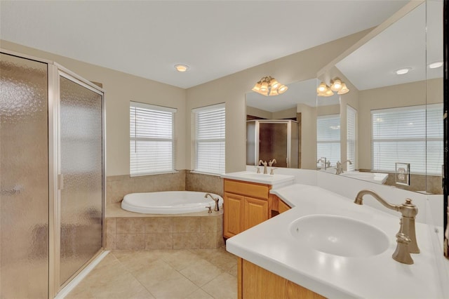 26807 Bull Run, Leesburg, FL 34748 - full bath with tile patterned floors, a stall shower, a garden tub, and vanity