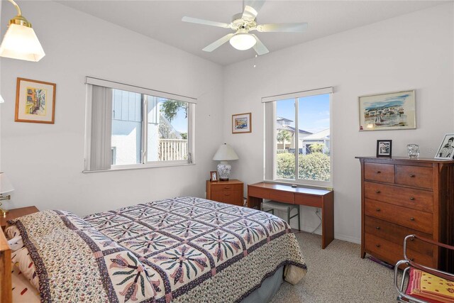 bedroom featuring carpet floors and ceiling fan