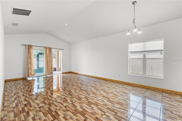 3345 Reedy Glen Dr, Kissimmee, FL 34758 - empty room with light tile patterned floors, baseboards, lofted ceiling, and visible vents