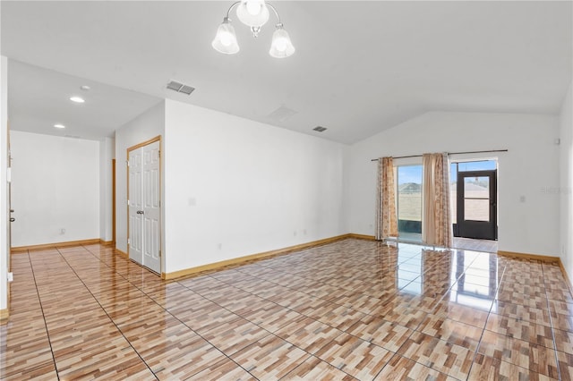 3345 Reedy Glen Dr, Kissimmee, FL 34758 - unfurnished room with recessed lighting, baseboards, visible vents, and lofted ceiling