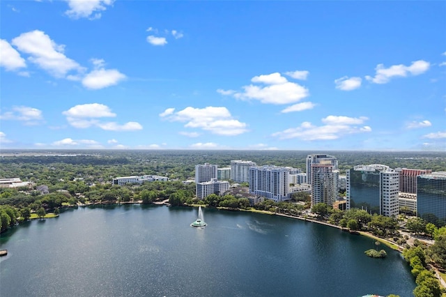 bird's eye view featuring a water view