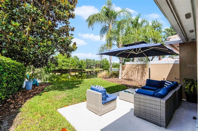 11908 Delfina Ln, Orlando, FL 32827 - view of patio featuring an outdoor living space, a water view, and fence