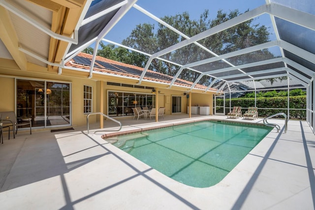 8202 Shadow Pine Way, Sarasota, FL 34238 - view of pool with a patio, ceiling fan, and glass enclosure