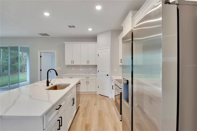 kitchen with visible vents, a sink, appliances with stainless steel finishes, and white cabinets