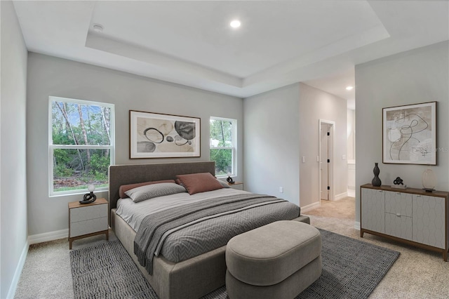 13068 SW 36th Ct, Ocala, FL 34473 - bedroom with light carpet, a tray ceiling, baseboards, and recessed lighting