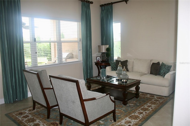 tiled living area with a healthy amount of sunlight