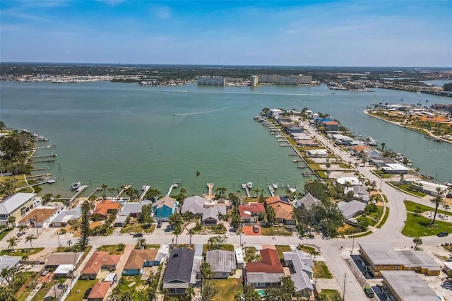 15406 2nd St E, Madeira Beach, FL 33708 - birds eye view of property featuring a water view and a residential view