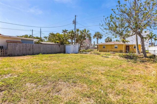 15406 2nd St E, Madeira Beach, FL 33708 - view of yard with a fenced backyard, a storage unit, and an outdoor structure