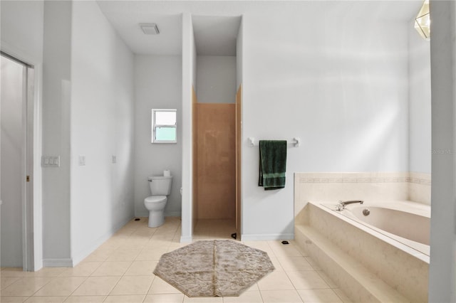 full bath with tile patterned floors, toilet, a bath, and visible vents