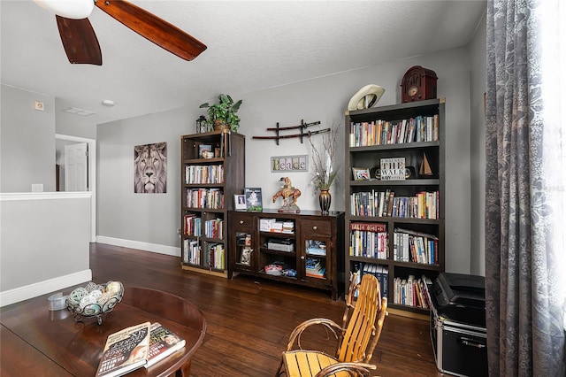 913 Bending Oak Trl, Winter Garden, FL 34787 - living area with hardwood / wood-style flooring, ceiling fan, and baseboards