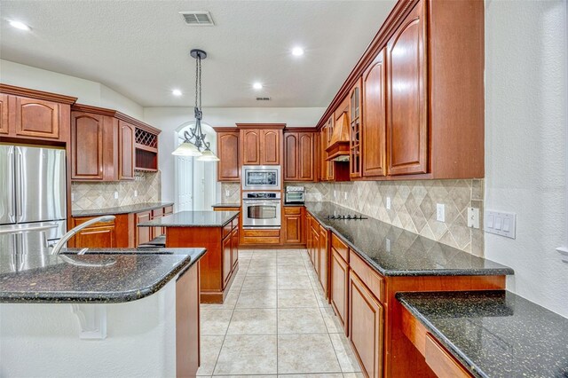 14003 Hampshire Bay Cir, Winter Garden, FL 34787 - kitchen featuring a kitchen island, visible vents, tasteful backsplash, open shelves, and stainless steel appliances