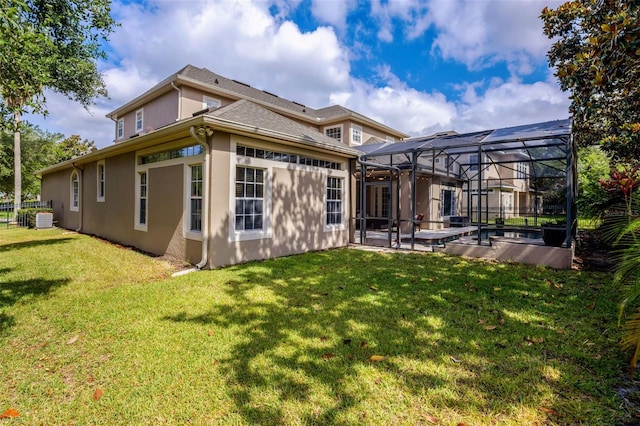 14003 Hampshire Bay Cir, Winter Garden, FL 34787 - rear view of house with an outdoor pool, cooling unit, a yard, a patio, and stucco siding
