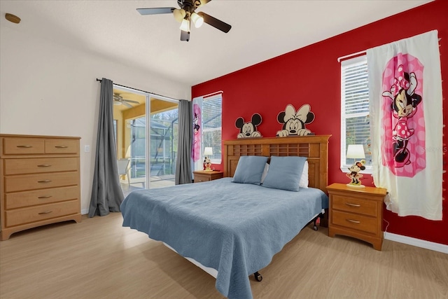 1031 Marcello Blvd, Kissimmee, FL 34746 - bedroom with a ceiling fan, baseboards, access to exterior, and light wood-type flooring