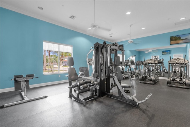 1031 Marcello Blvd, Kissimmee, FL 34746 - exercise room with crown molding, recessed lighting, baseboards, and visible vents
