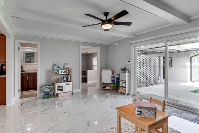 2803 Tech Dr, Orlando, FL 32817 - living area with baseboards, ceiling fan, and beam ceiling