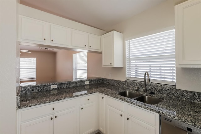 1653 Turtle Rock Dr, Lakeland, FL 33803 - kitchen featuring a sink, dishwasher, white cabinets, and a healthy amount of sunlight
