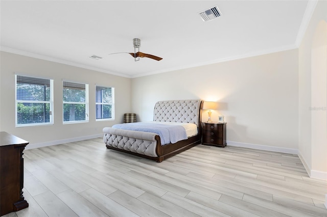15485 Sandfield Loop, Winter Garden, FL 34787 - bedroom featuring ornamental molding, light wood-style floors, baseboards, and ceiling fan