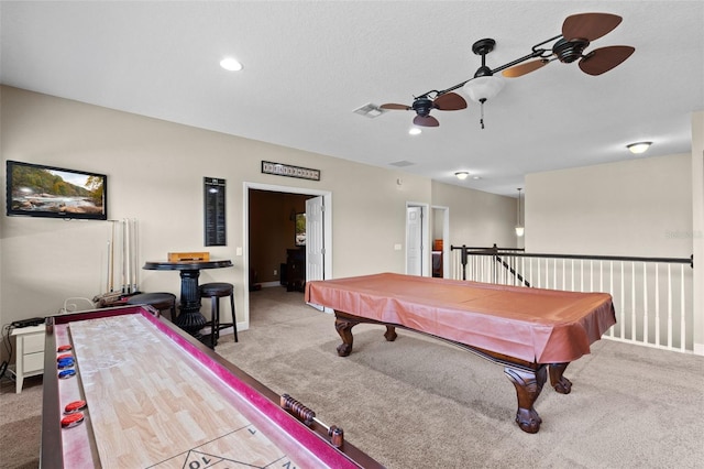408 Egret Place Dr, Winter Garden, FL 34787 - game room with carpet floors, ceiling fan, pool table, and recessed lighting