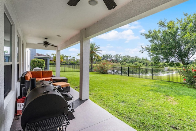 408 Egret Place Dr, Winter Garden, FL 34787 - view of yard featuring a ceiling fan, a water view, and a patio