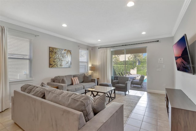 7643 Wilmington Loop, Kissimmee, FL 34747 - living area with light tile patterned floors, ornamental molding, and recessed lighting
