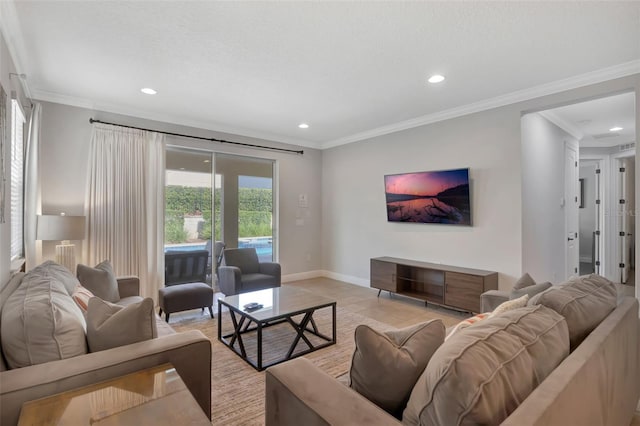 7643 Wilmington Loop, Kissimmee, FL 34747 - living area with crown molding, baseboards, light tile patterned flooring, and recessed lighting
