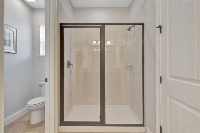 7643 Wilmington Loop, Kissimmee, FL 34747 - bathroom with a stall shower, tile patterned flooring, toilet, and baseboards