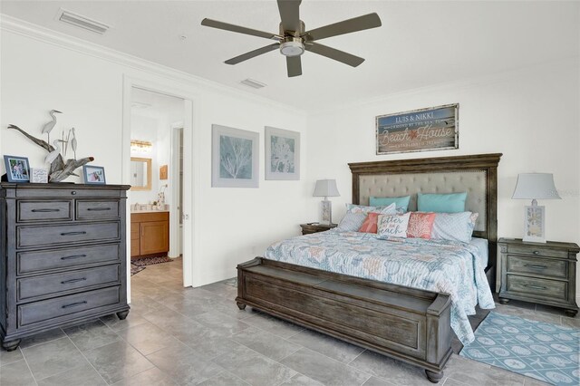 7 Marden Dr, Ormond Beach, FL 32176 - bedroom featuring ornamental molding, connected bathroom, and ceiling fan