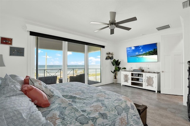 7 Marden Dr, Ormond Beach, FL 32176 - bedroom featuring access to outside, crown molding, and ceiling fan