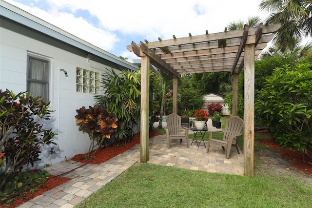 view of patio / terrace featuring a pergola