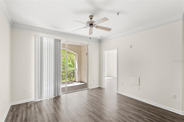 12843 Madison Pointe Cir Unit 106, Orlando, FL 32821 - empty room featuring ceiling fan, dark wood finished floors, ornamental molding, and baseboards