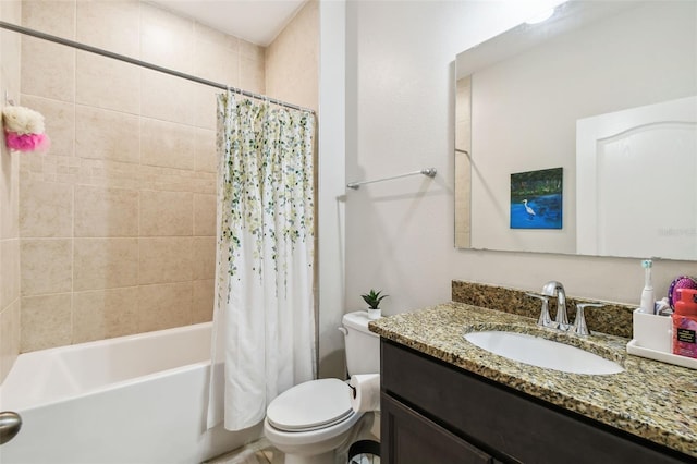 full bathroom with vanity, toilet, and shower / bath combo with shower curtain