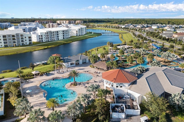bird's eye view featuring a water view