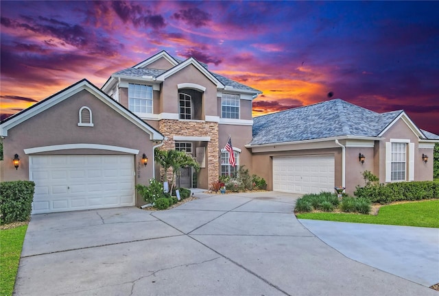 3008 Sutton Woods Dr, Plant City, FL 33566 - traditional-style home with stucco siding, an attached garage, and driveway