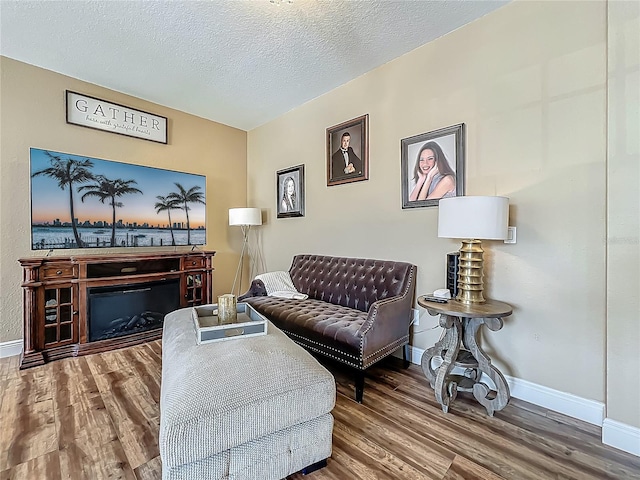 3008 Sutton Woods Dr, Plant City, FL 33566 - living room with a textured ceiling, baseboards, and wood finished floors